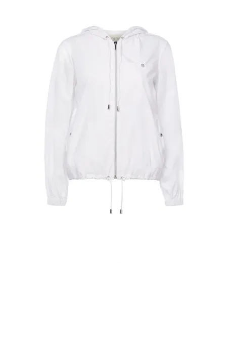 Bílá krátká bunda s kapucí