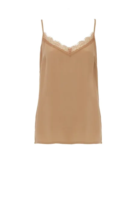 Béžový hedvábný top na úzkých ramínkách