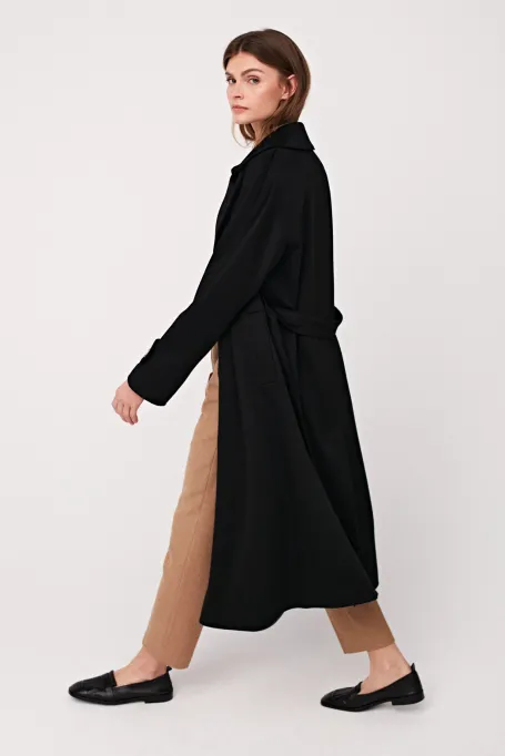 Černý kabát 100% kašmír Izabelle Luxury Line