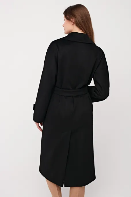 Černý kabát 100% kašmír Izabelle Luxury Line