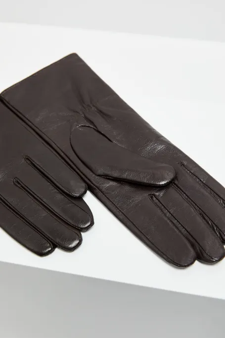 Hnědé kožené rukavice s kašmírovou podšívkou