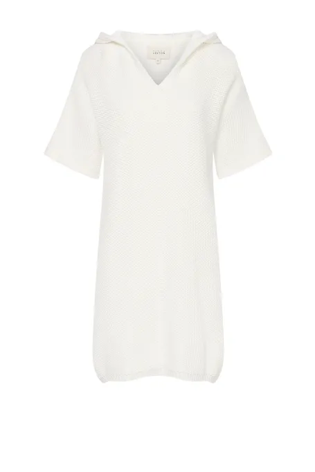 Bílá pletená tunika s kapucí