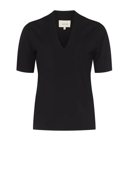 Černá vlněná blůza s výstřihem do V