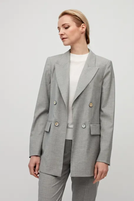 Šedé sako z vlny k obleku dvouřadé