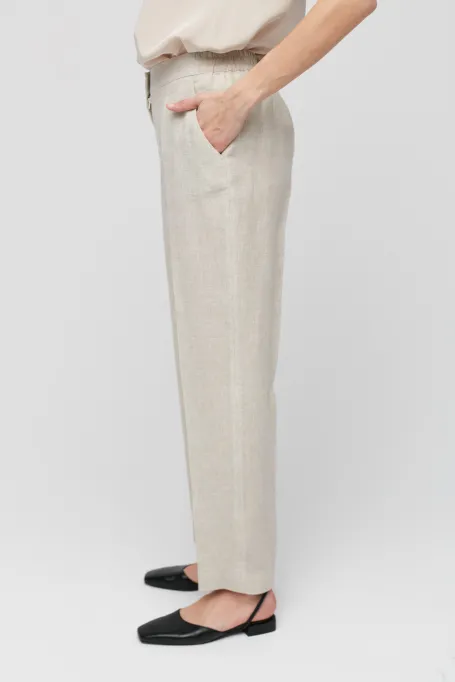 Lněné oblekové kalhoty joggers v kostce