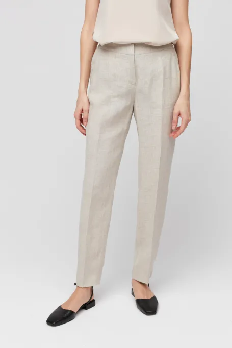 Lněné oblekové kalhoty joggers v kostce