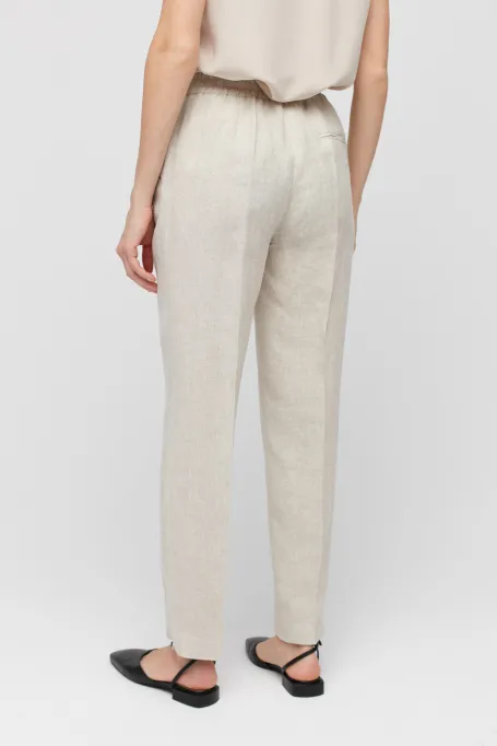 Lněné oblekové kalhoty joggers v kostce