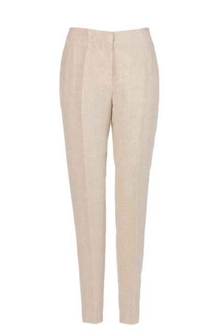 Lněné oblekové kalhoty joggers v kostce