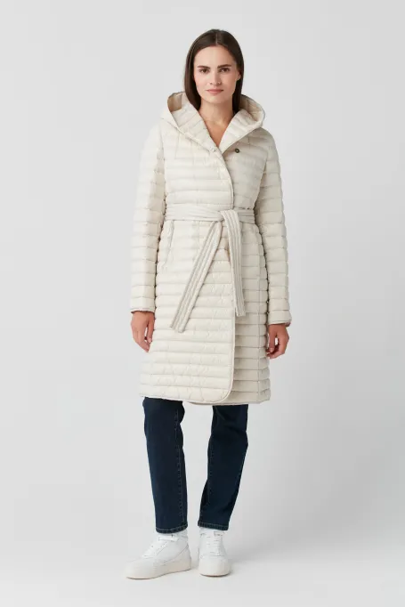 Lehká béžová péřová bunda s kapucí Mila
