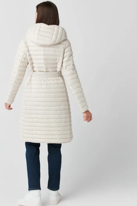 Lehká béžová péřová bunda s kapucí Mila