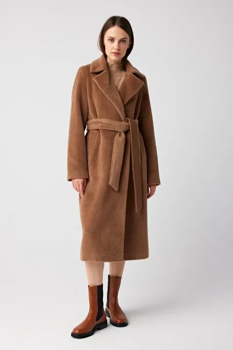 Kabát s páskem z vlny suri alpaky