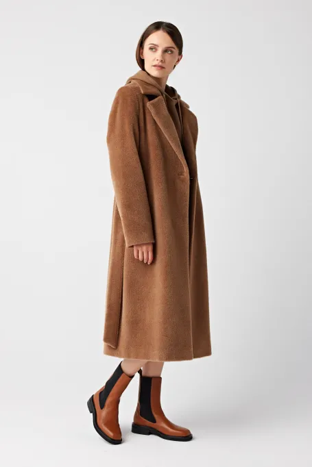 Kabát s páskem z vlny suri alpaky