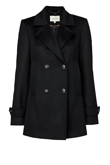 Černá dvouřadá vlněná bunda Clara