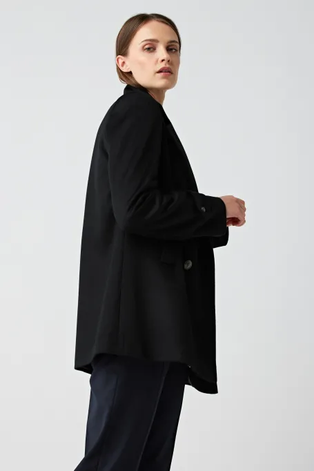 Černá dvouřadá vlněná bunda Clara