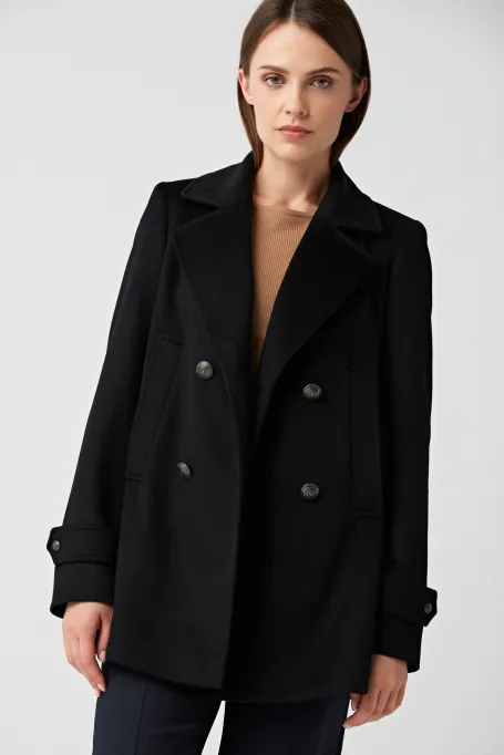 Černá dvouřadá vlněná bunda Clara