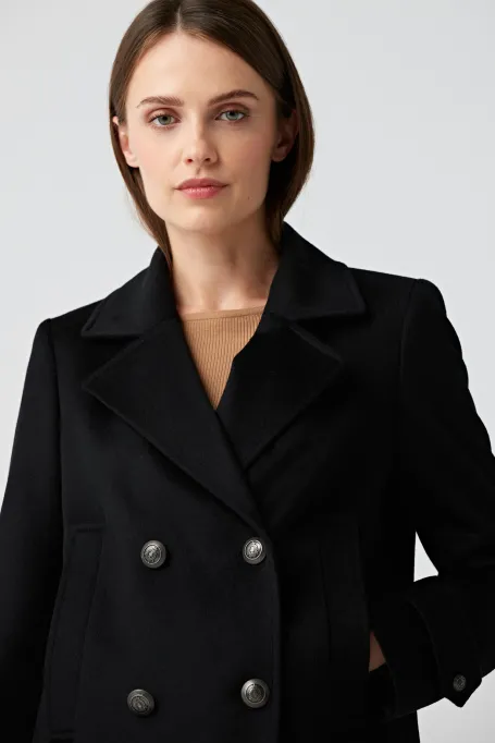 Černá dvouřadá vlněná bunda Clara