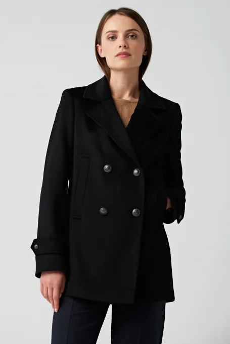 Černá dvouřadá vlněná bunda Clara
