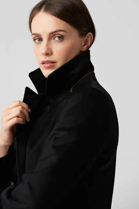 Černá dvouřadá vlněná bunda Clara