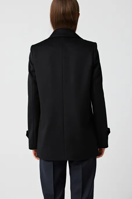 Černá dvouřadá vlněná bunda Clara