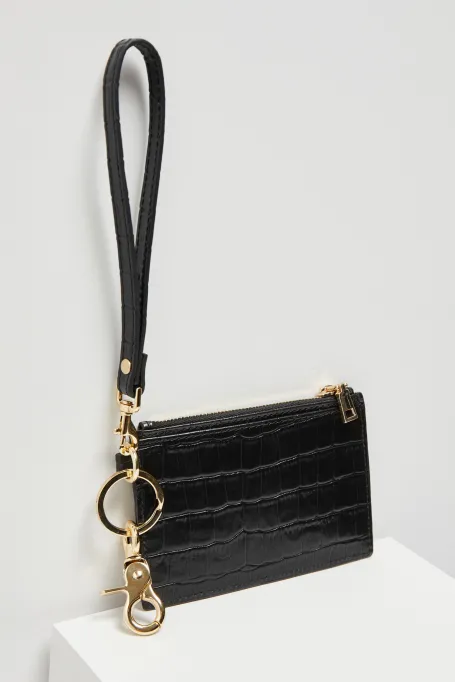 Černá kožená peněženka croco na karty a dokumenty