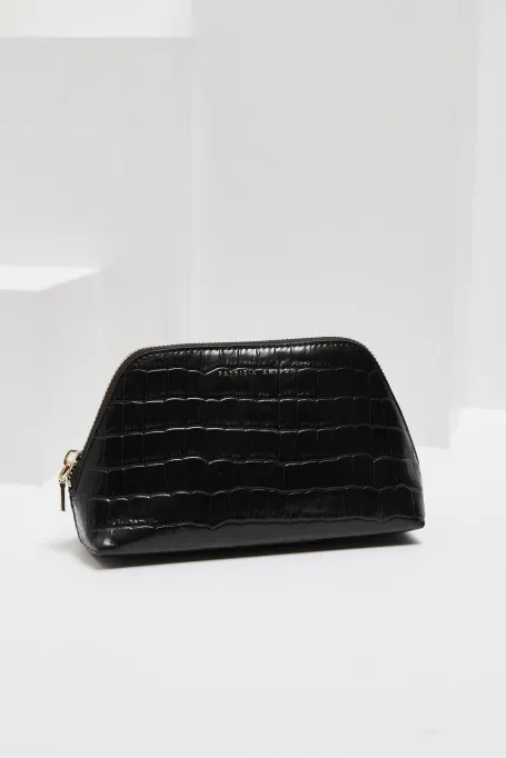 Černá kožená kosmetická taška croco