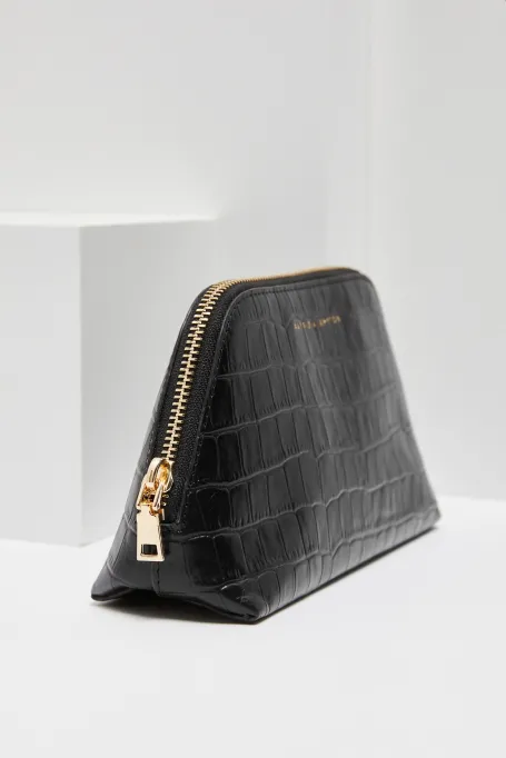 Černá kožená kosmetická taška croco