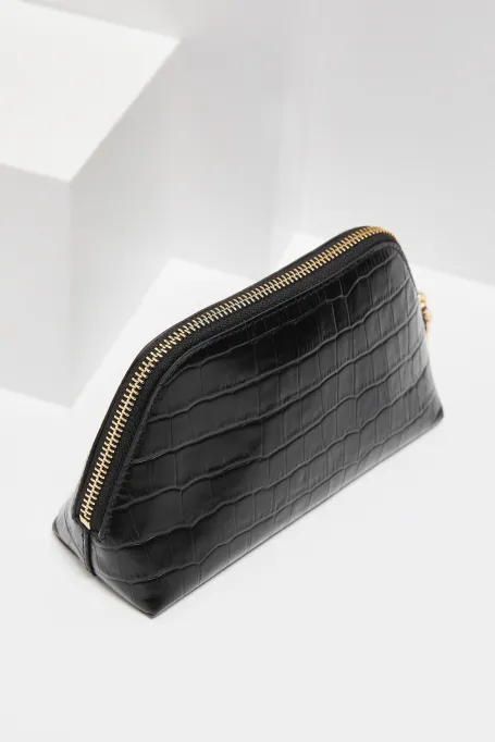 Černá kožená kosmetická taška croco