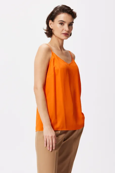 Hedvábný top v oranžové barvě Mari