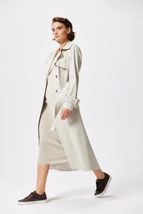 Dlouhý bavlněný trenčkot s páskem