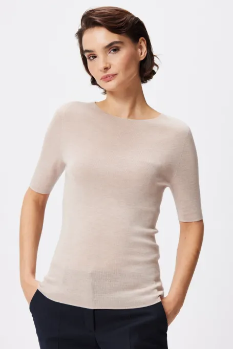 Bezešvá halenka s krátkým rukávem z merino vlny