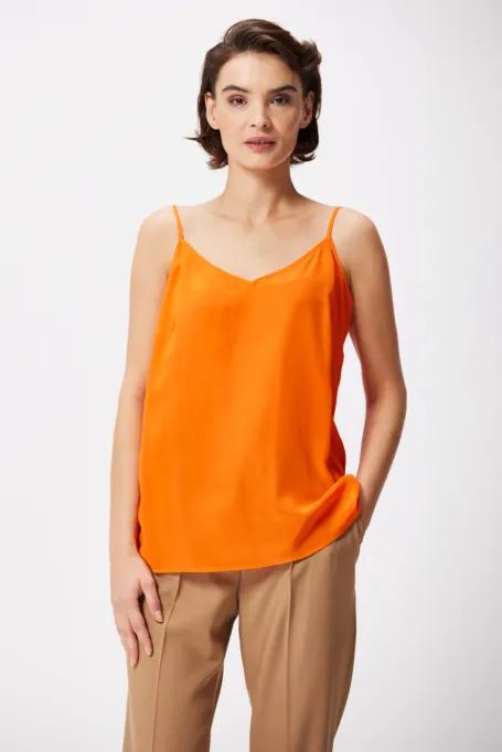 Hedvábný top v oranžové barvě Mari