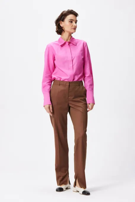 Hnědé vlněné oblekové kalhoty