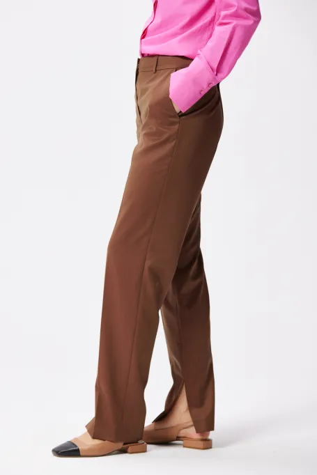 Hnědé vlněné oblekové kalhoty