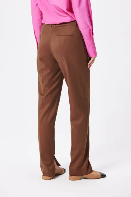 Hnědé vlněné oblekové kalhoty