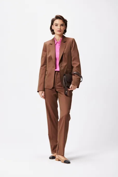 Hnědé vlněné oblekové kalhoty