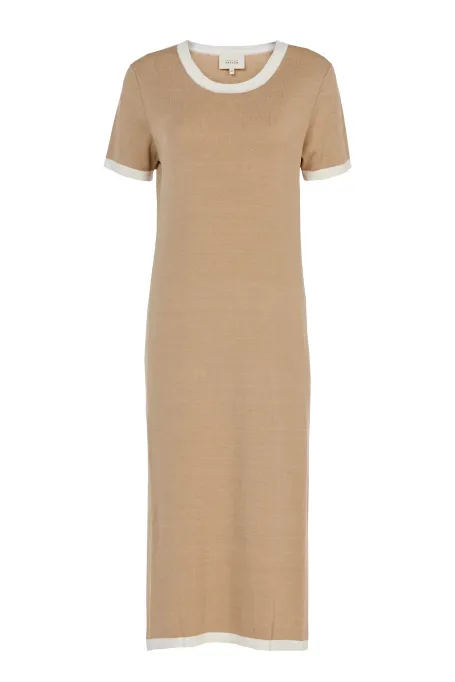 Béžové šaty z hedvábí a lnu