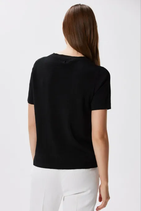 Černá blůza s lnem a hedvábím