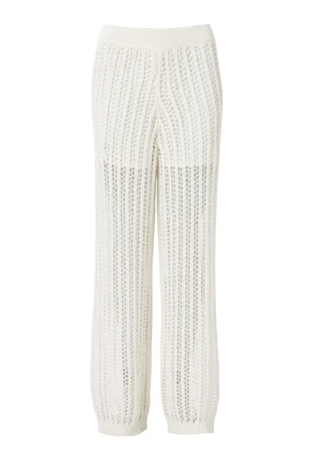 Ażurowé béžové kalhoty