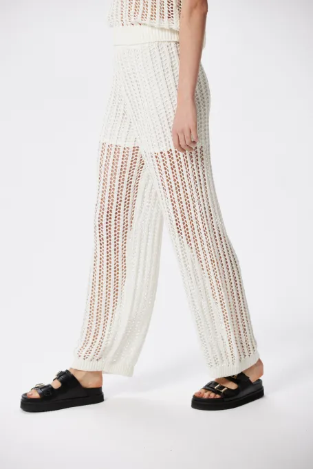 Ażurowé béžové kalhoty