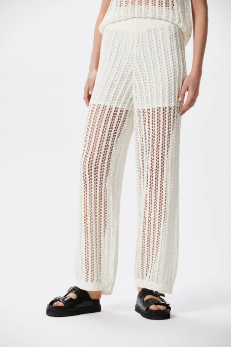 Ażurowé béžové kalhoty