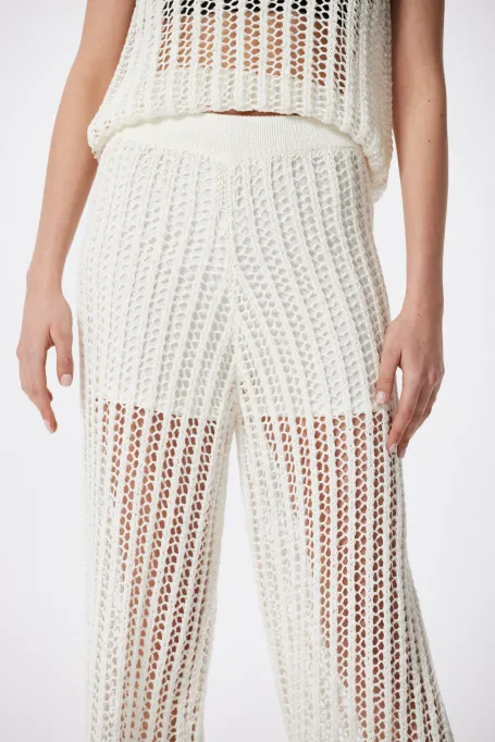 Ażurowé béžové kalhoty