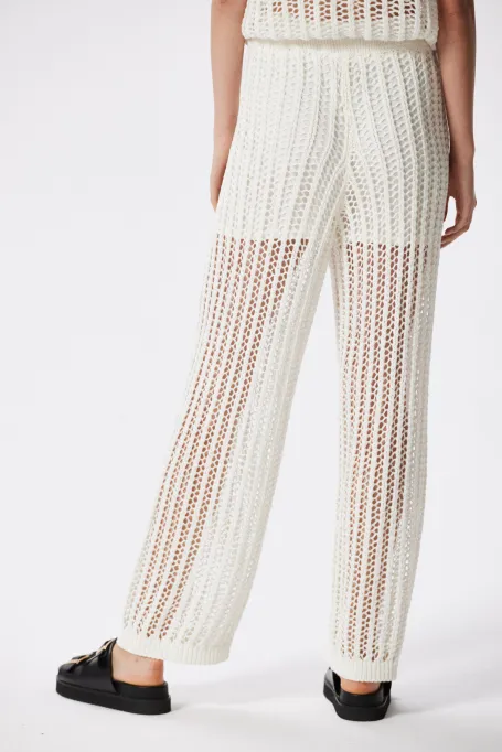 Ażurowé béžové kalhoty