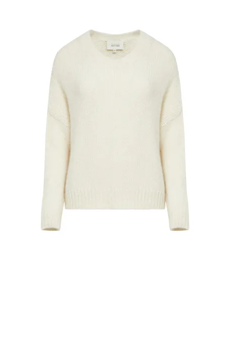 Bílý svetr z mixu suri alpaky a merino vlny