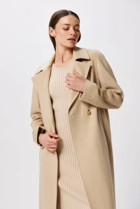 Vlněný kabát midi z velbloudí vlny
