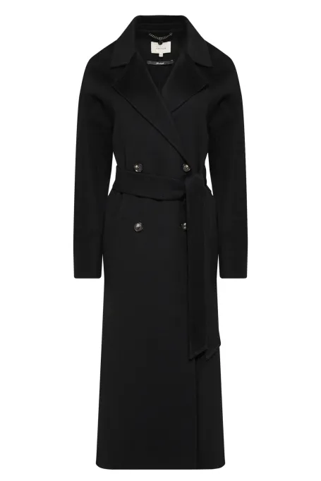Černý kabát z kašmíru doubleface