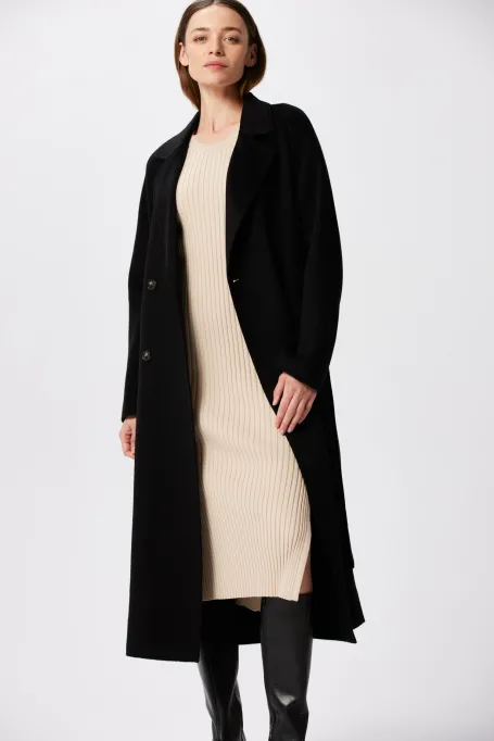 Černý kabát z kašmíru doubleface
