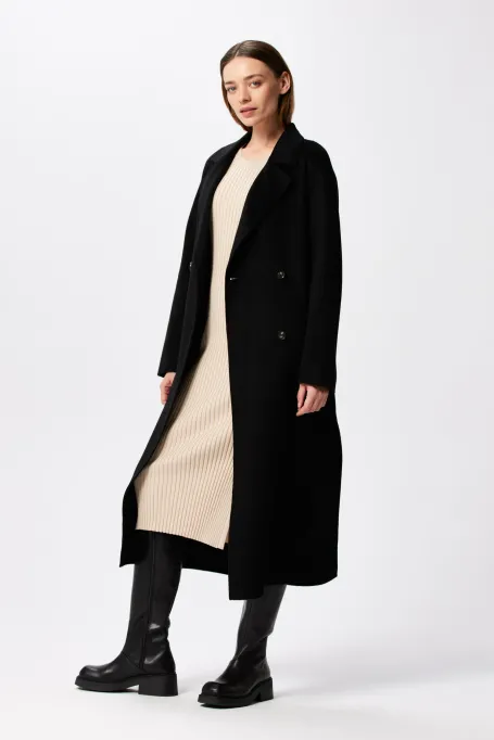 Černý kabát z kašmíru doubleface