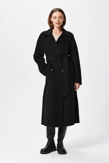 Černý kabát z kašmíru doubleface