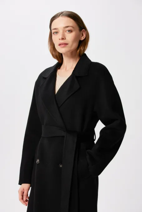 Černý kabát z kašmíru doubleface