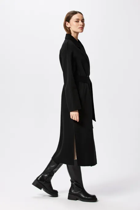 Černý kabát z kašmíru doubleface